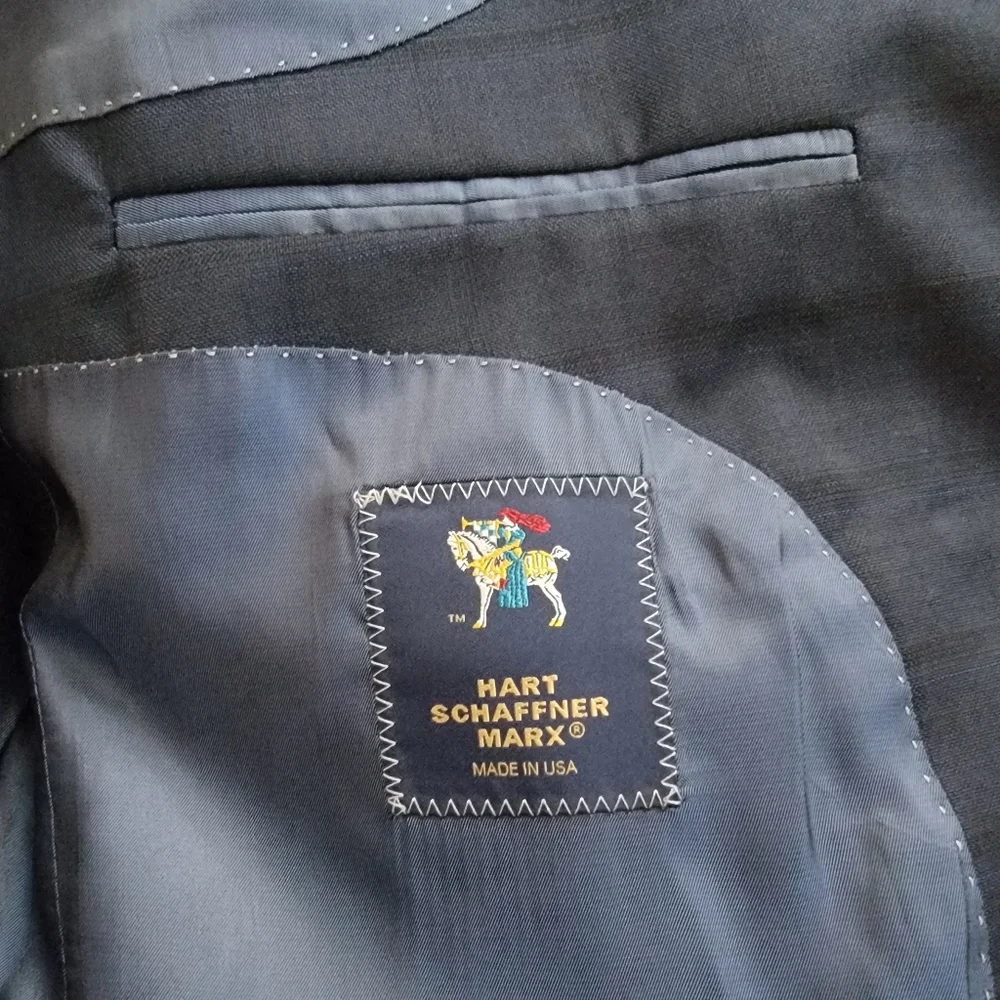 Hart Schaffner Marx Blue Windowpane Sport Coat Blazer 46R‎